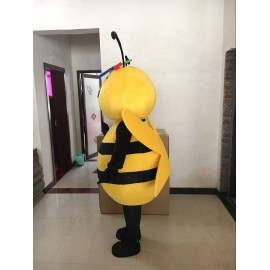 Costume mascote adorable abeille jaune et noire vue de coté