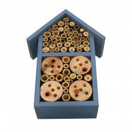 avis maison d'abeille en bois peinte en bleu