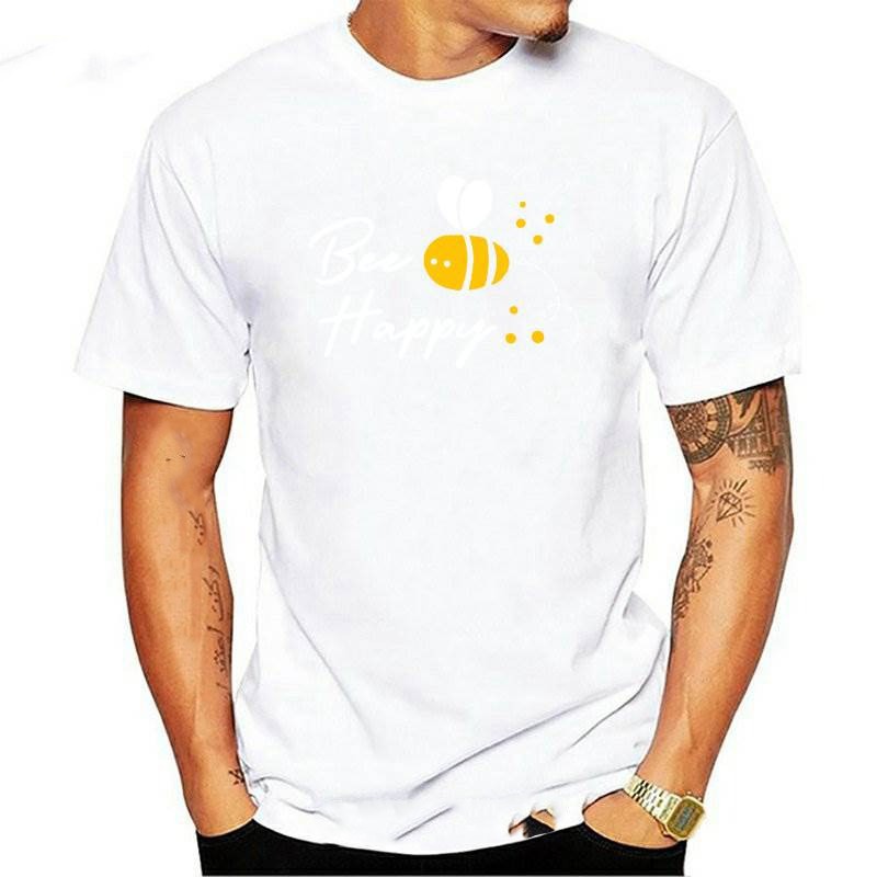 T-shirt homme col rond  Bee Happy blanc