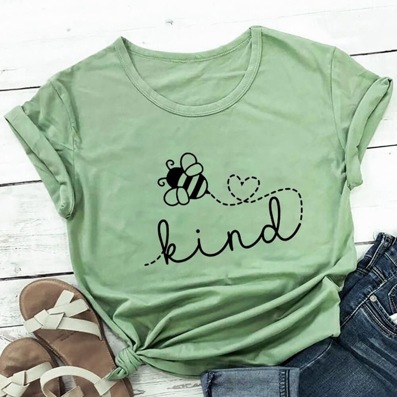 T-shirt manches courtes pour femmes, 100% coton Bee KIND vert menthe