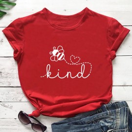T-shirt manches courtes pour femmes, 100% coton Bee KIND rouge