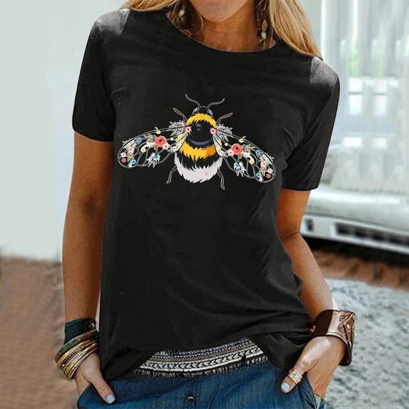 T-shirt manches courtes Abeilles réalistes en couleur abeille fleurs