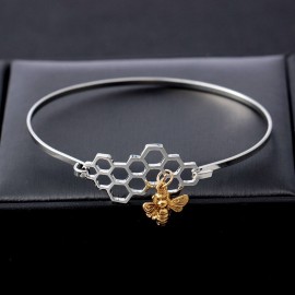 joli bracelet en nid d'abeille pour femme  modèle jonc argent