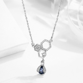 Collier de luxe en argent Sterling S925 avec pendentif abeille pierre bleue