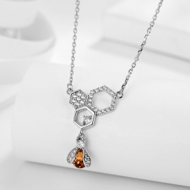 Collier de luxe en argent Sterling S925 avec pendentif abeille pierre orange