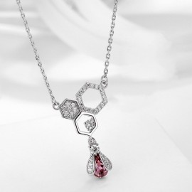Collier de luxe en argent Sterling S925 avec pendentif abeille pierre rose
