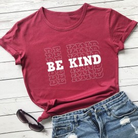T-shirt femme imprimé Bee Kind bordeaux burgundy
