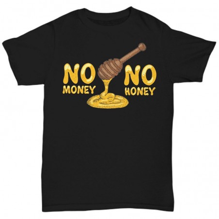 T-shirt humoristique unisexe No Honey No Money noir