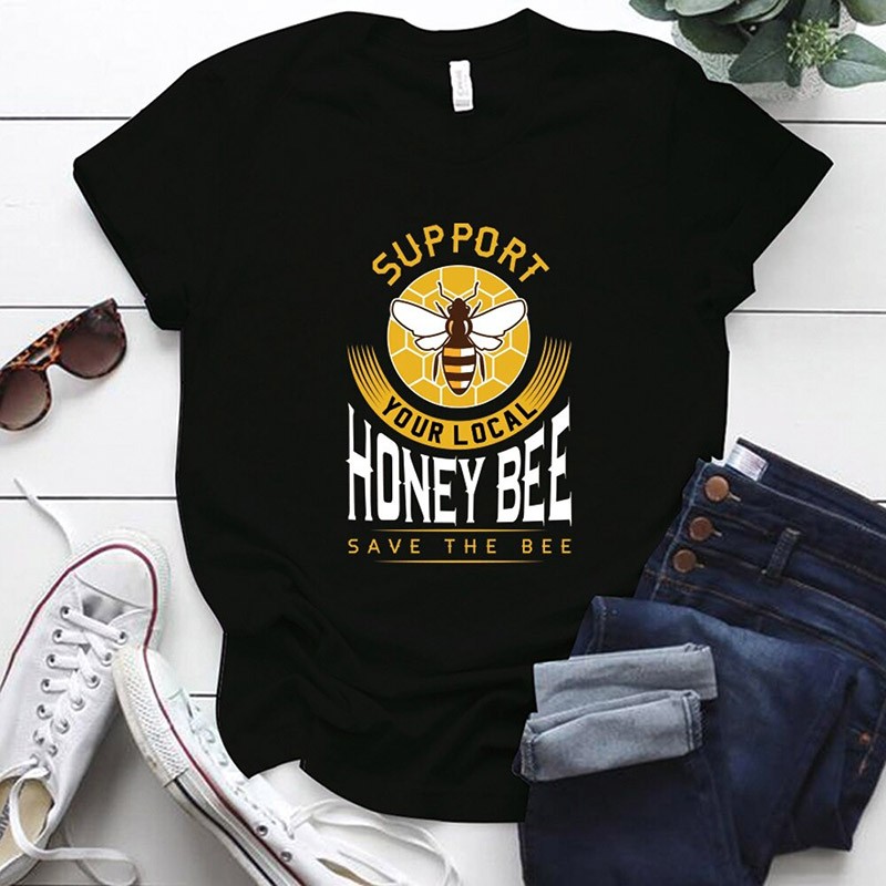 T-shirt Abeilles pour Femme Support Your Local Honey Bee - Save the Bee noir