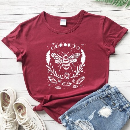 T-shirt femme abeille Phases de lune burgundy