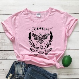 T-shirt femme abeille Phases de lune rose