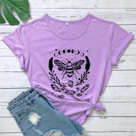 T-shirt femme abeille Phases de lune violet
