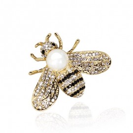 Broche petite abeille pour femme avec strass et perle blanche modèle or
