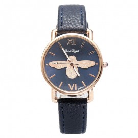 Montre abeille pour femme bracelet en cuir horloge à quartz bleue