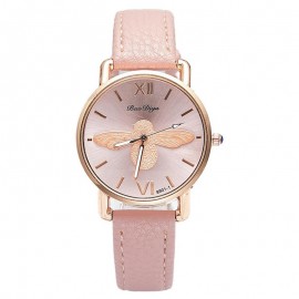 Montre abeille pour femme bracelet en cuir horloge à quartz rose