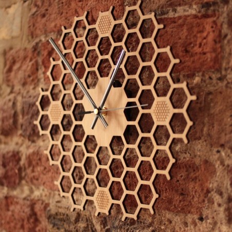 Grande Horloge murale Abeille - Horloge à Quartz en bois nid d'abeille