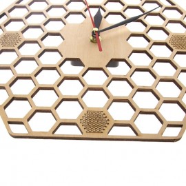 Horloge murale hexagonale en bois nid d'abeille vue bas
