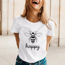 T-shirt fluide pour l'été Bee Happy - couleur blanc