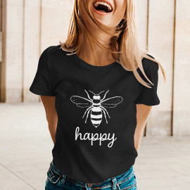 T-shirt fluide pour l'été Bee Happy - couleur noir