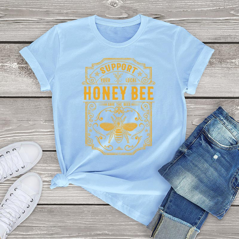 T-shirt Soutenez votre miel local - couleur bleu clair