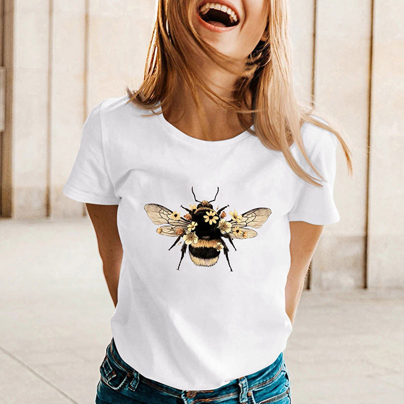T-shirt fluide pour l'été  abeille toute douce - couleur blanc