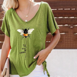 Magnifique tshirt Femme tendance Let It Be Abeille vert
