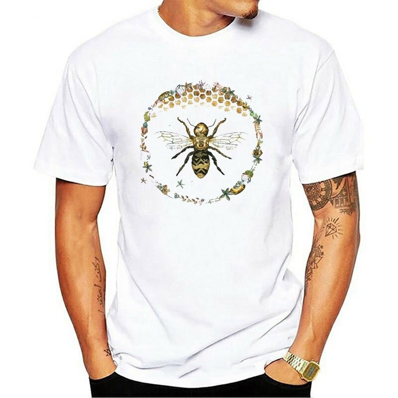T-shirt Homme Abeille cercle nid d'abeille - blanc