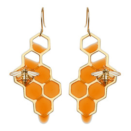 Pendants d'oreille abeille et miel doré modèle 2