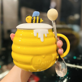 Petit pot de miel en céramique - modèles 1 - jaune