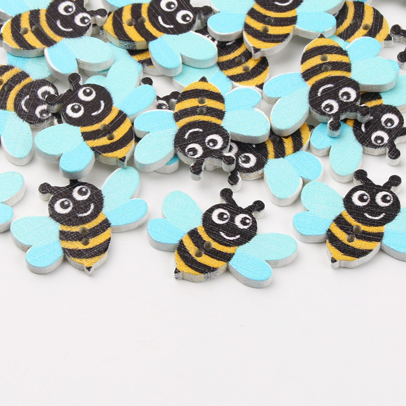 Lot de 20 boutons abeille en bois - taille 20 x 22 mm
