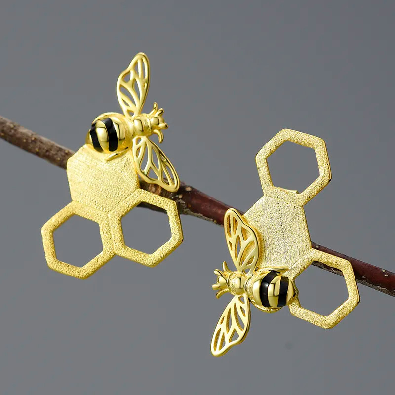 boucle d'oreille abeilles Boucles d'oreille essaim et abeille plaquée or - couleur or