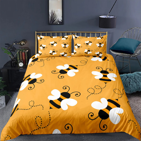Parure de lit abeille - housse de couette et taies d'oreiller : Modèle 3
