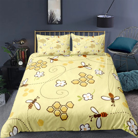 Parure de lit abeille - housse de couette et taies d'oreiller : Modèle 4
