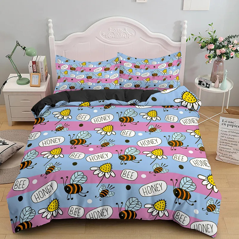 Parure de lit abeille - housse de couette et taies d'oreiller : Modèle 18