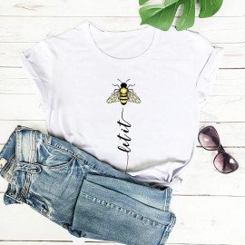 T-shirt Bee Happy à la verticale - couleur blanc
