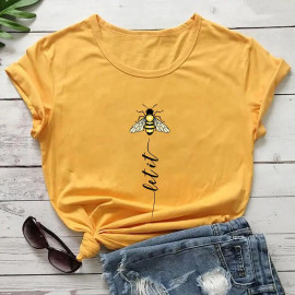 T-shirt Bee Happy à la verticale - couleur jaune