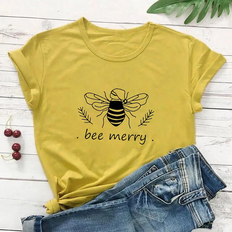 T-shirt Be Merry - couleur jauen moutarde