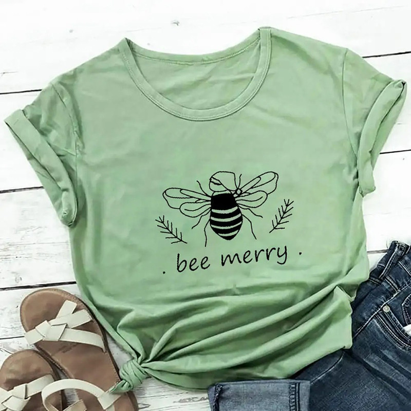 T-shirt Be Merry - couleur vert olive