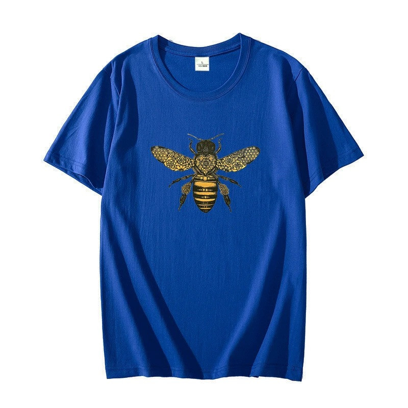 T-shirt col rond dessin d'abeille - couleur bleu
