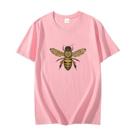 T-shirt col rond dessin d'abeille - couleur rose
