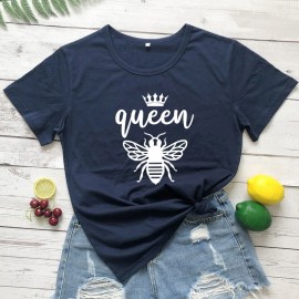 Tshirt Femme à Manches Courtes Queen Been Reine abeille bleu navy bleu foncé