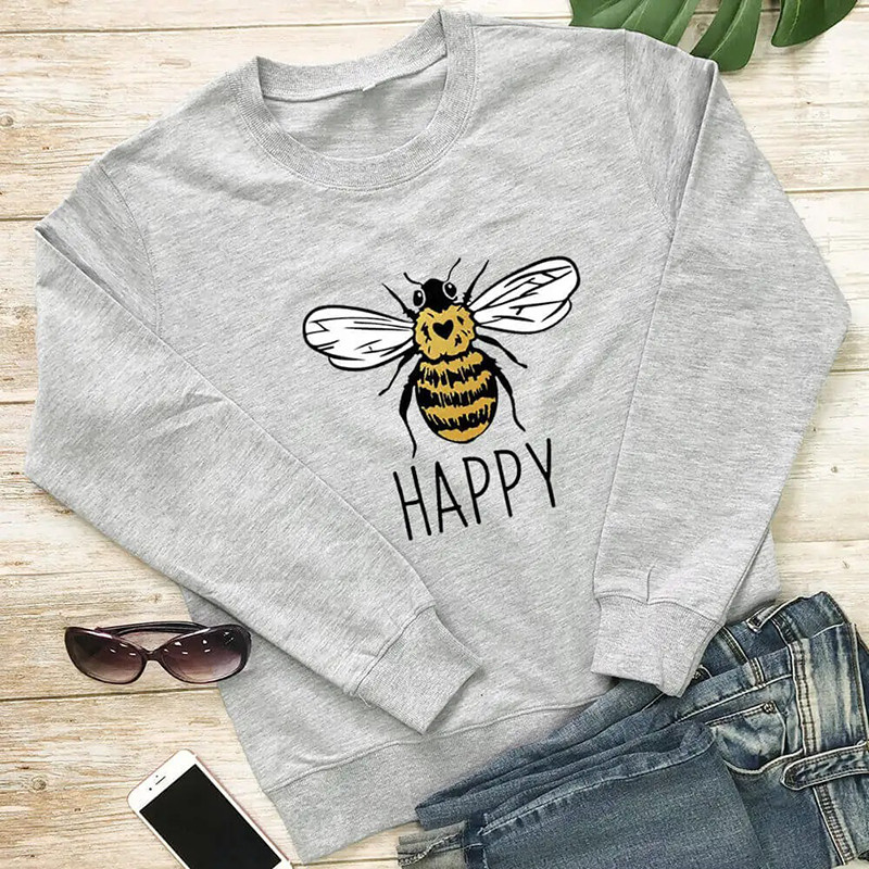 Sweatshirt Bee Happy abeille douce - modèle gris