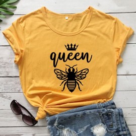 Tshirt Femme à Manches Courtes Queen Been Reine abeille jaune doré jaune or