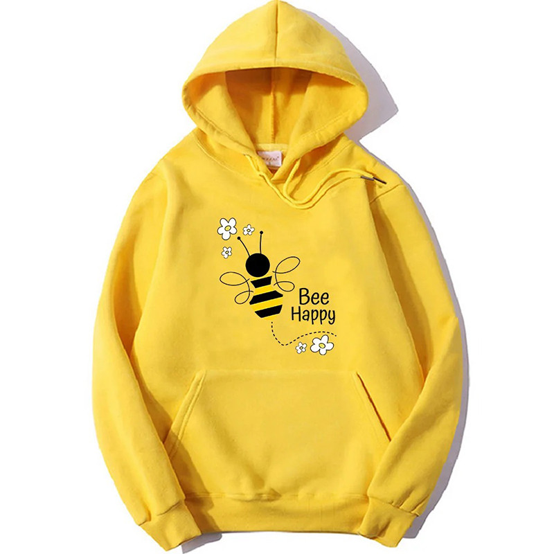 Hoodie Bee Happy abeille animée - modèle jaune