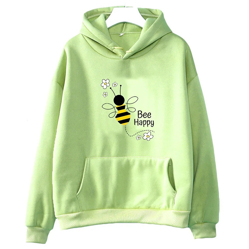 Hoodie Bee Happy abeille animée - modèle vert clair