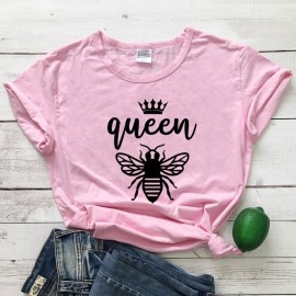 Tshirt Femme à Manches Courtes Queen Been Reine abeille rose