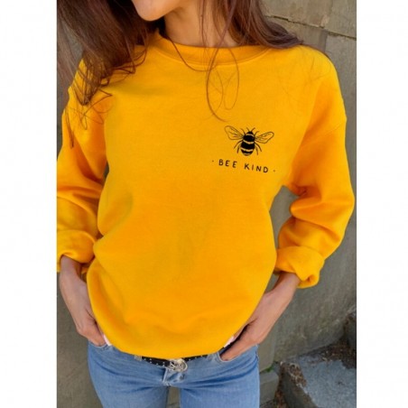 Sweatshirt Abeille Femme col rond à motif abeille Bee Kind jaune