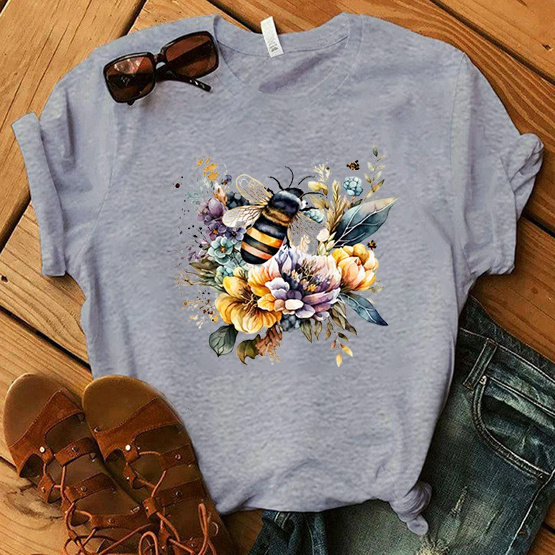 T-shirt floral abeille - gris
