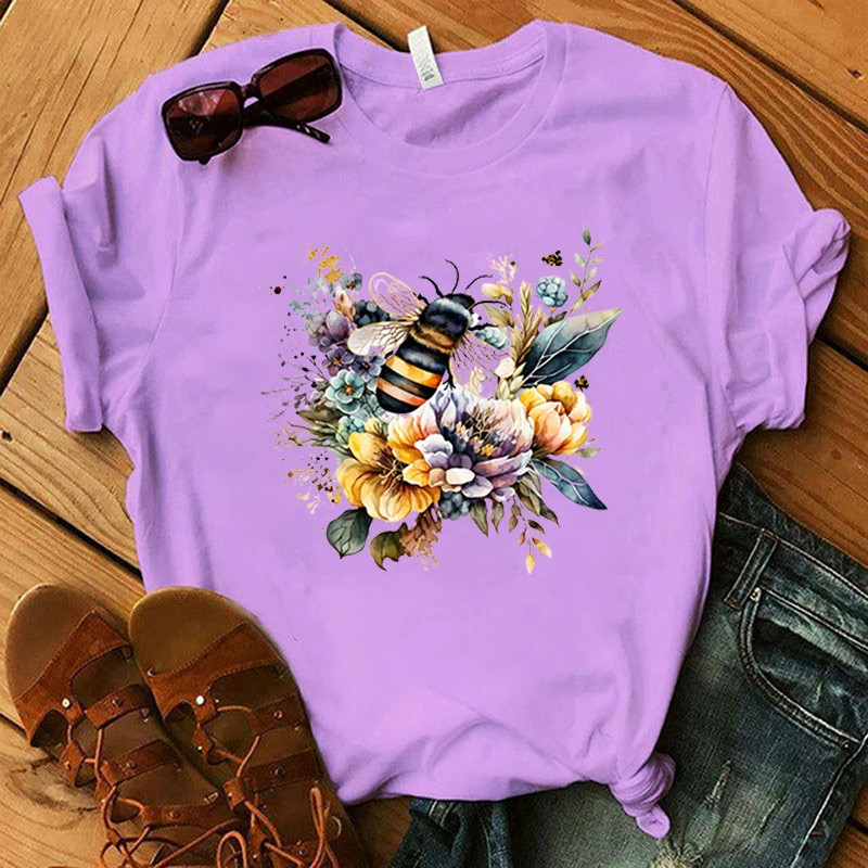 T-shirt floral abeille - VIOLET