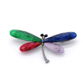 Petite Broche Libellule Artistique en Cristal Multicolore